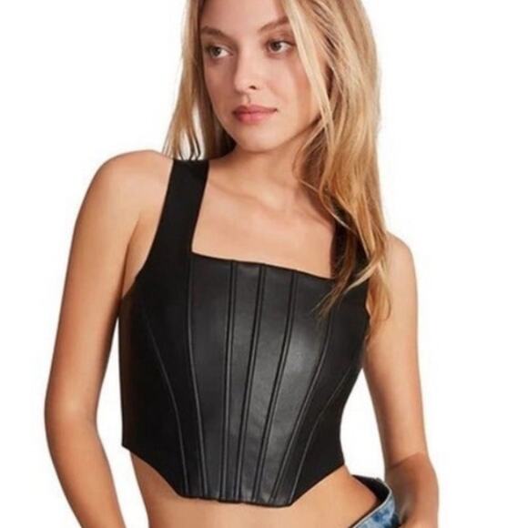 7 For All Mankind 7FAM black faux leather vegan pleather corset top Size Large - Picture 1 of 7